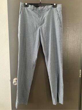 Perry Ellis Portfolio Men's 32x32 Grey Windowpane Dress Pants - Slim fit